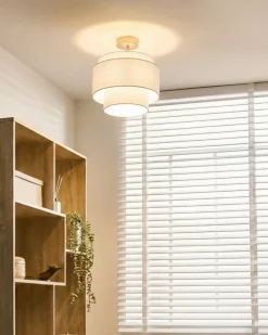 Sale Beliani Lampadario LUKAGO Lino Bianco sporco Bianco Oro