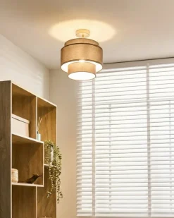Sale Beliani Lampadario LUKAGO Lino Marrone Marrone Oro