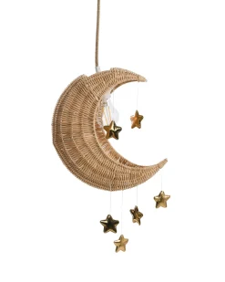 Discount Beliani Lampadario Luna ORCHON Rattan Naturale Bianco Naturale Oro
