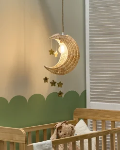 Discount Beliani Lampadario Luna ORCHON Rattan Naturale Bianco Naturale Oro