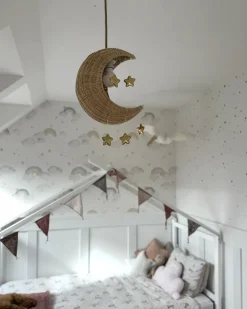 Discount Beliani Lampadario Luna ORCHON Rattan Naturale Bianco Naturale Oro