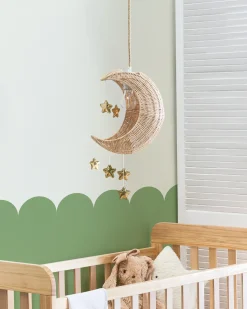 Discount Beliani Lampadario Luna ORCHON Rattan Naturale Bianco Naturale Oro