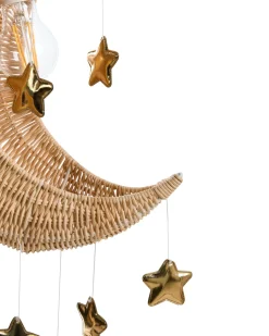 Discount Beliani Lampadario Luna ORCHON Rattan Naturale Bianco Naturale Oro
