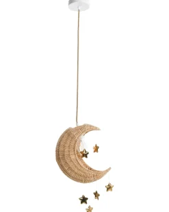 Discount Beliani Lampadario Luna ORCHON Rattan Naturale Bianco Naturale Oro
