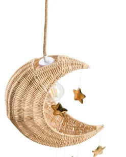 Discount Beliani Lampadario Luna ORCHON Rattan Naturale Bianco Naturale Oro
