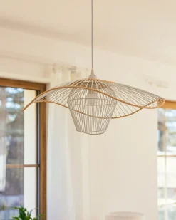 New Beliani Lampadario LUNGA Metallo Bianco Bianco Beige