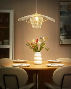 New Beliani Lampadario LUNGA Metallo Bianco Bianco Beige