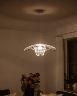 New Beliani Lampadario LUNGA Metallo Bianco Bianco Beige
