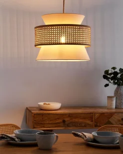 Beliani Lampadario LUYANO Rattan Beige Beige Naturale