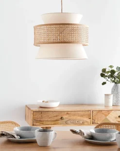 Beliani Lampadario LUYANO Rattan Beige Beige Naturale