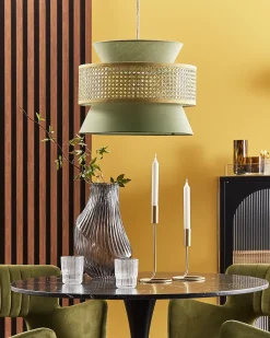 Discount Beliani Lampadario LUYANO Rattan Verde chiaro Naturale Verde