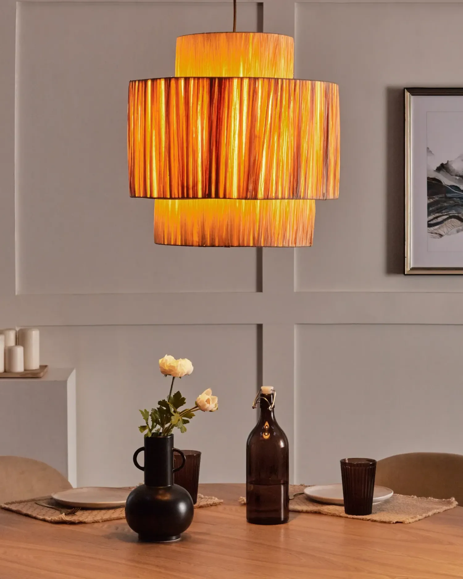 Beliani Lampadario MAGECH Vimini Naturale Beige Naturale Nero