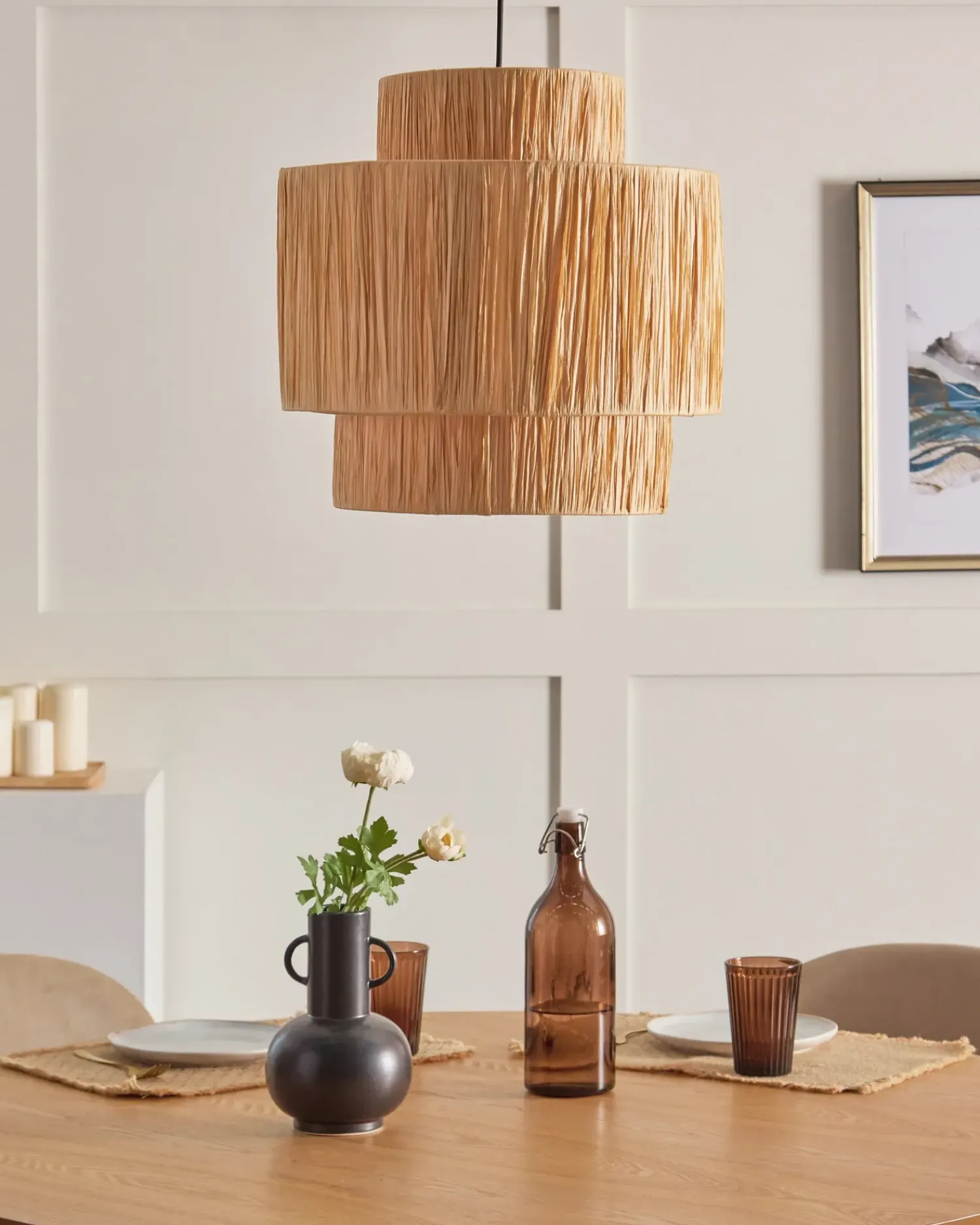 Beliani Lampadario MAGECH Vimini Naturale Beige Naturale Nero