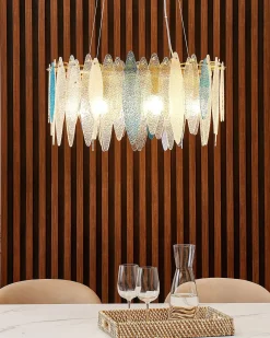 Beliani Lampadario MALACCA Vetro Multicolore Bianco Blu Multicolore Oro