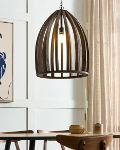 Outlet Beliani Lampadario MANAIR Legno di mango scuro Marrone