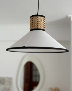 Beliani Lampadario MANTUA Rattan Bianco Bianco Naturale Nero