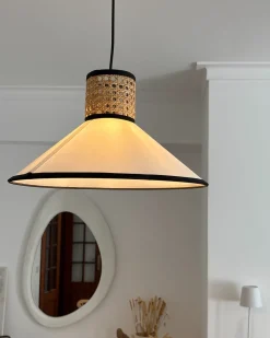 Beliani Lampadario MANTUA Rattan Bianco Bianco Naturale Nero