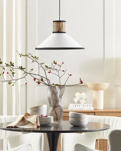 Beliani Lampadario MANTUA Rattan Bianco Bianco Naturale Nero