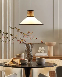 Beliani Lampadario MANTUA Rattan Bianco Bianco Naturale Nero