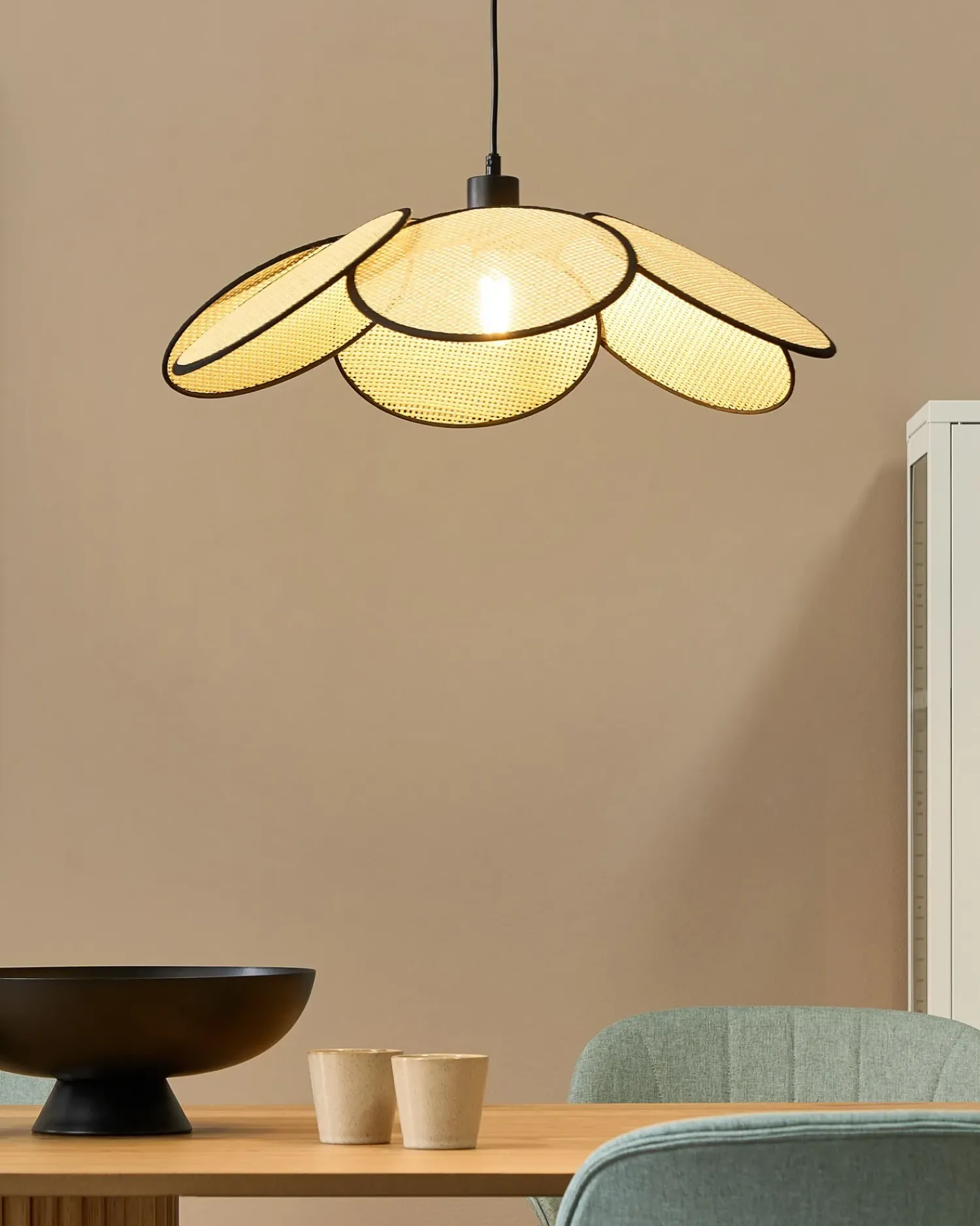 Hot Beliani Lampadario MEROO Carta Naturale Naturale Nero