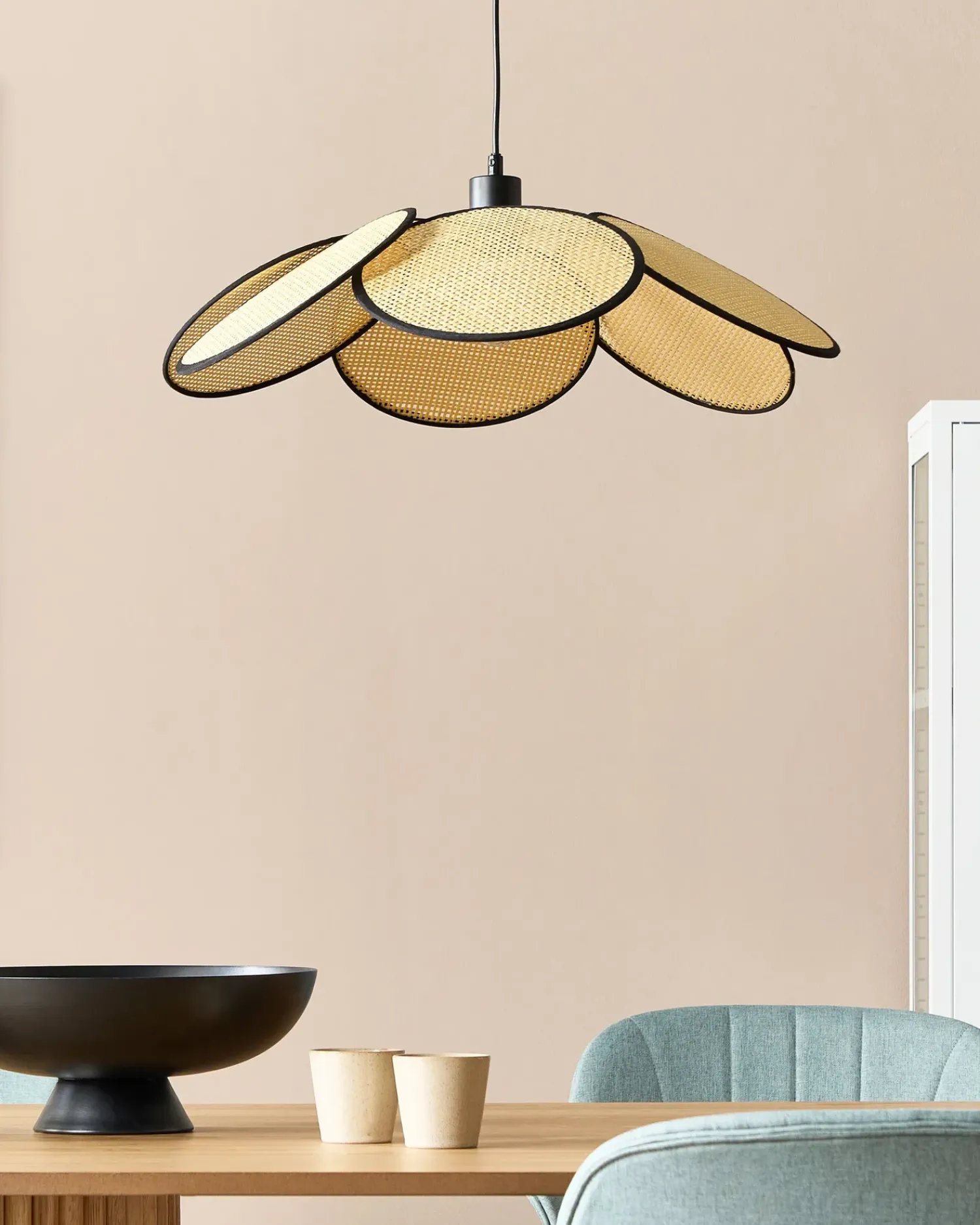 Hot Beliani Lampadario MEROO Carta Naturale Naturale Nero