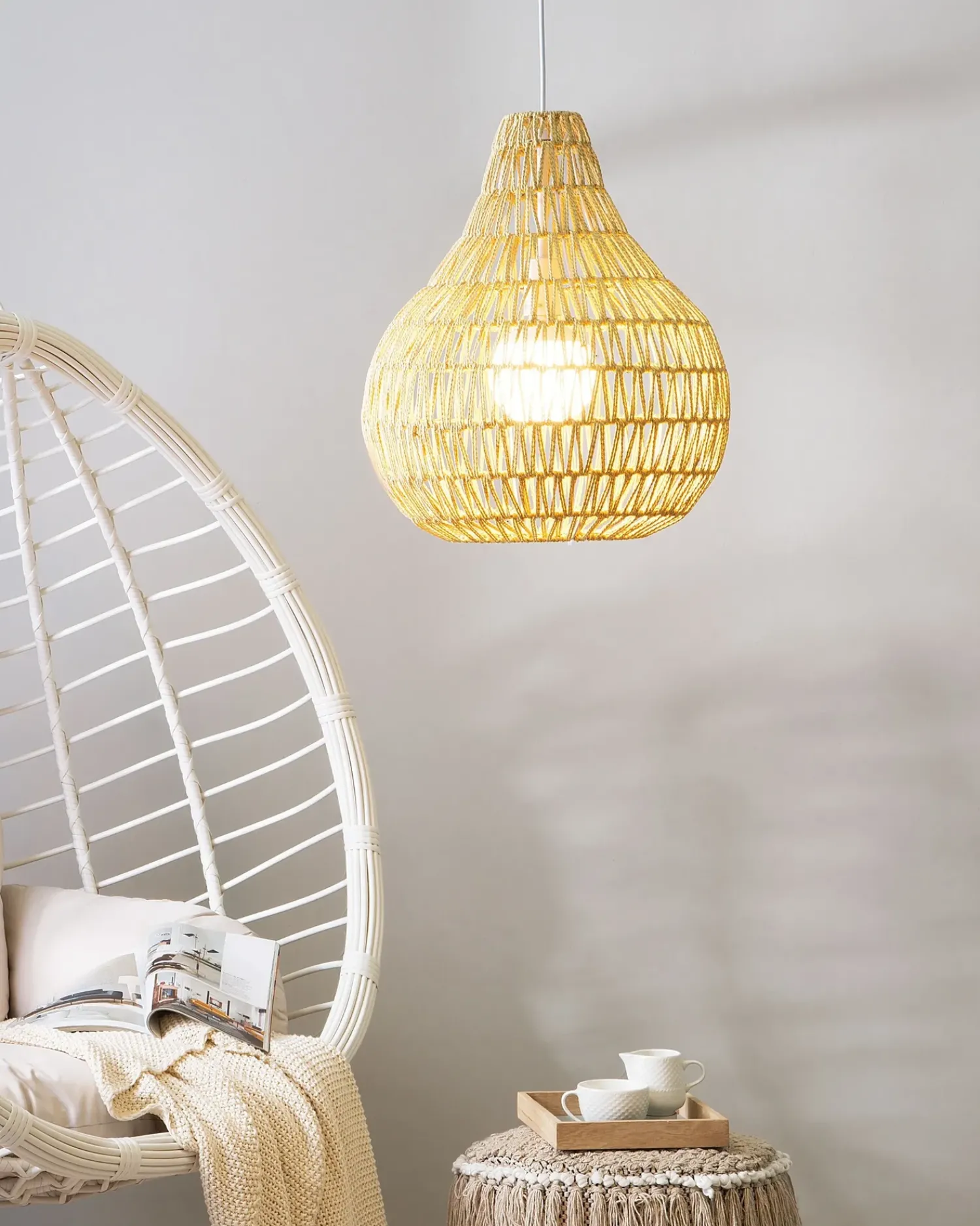Online Beliani Lampadario MOLOPO Corda di carta sabbia Beige
