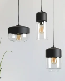Clearance Beliani Lampadario MURRAY Vetro Nero Trasparente Nero