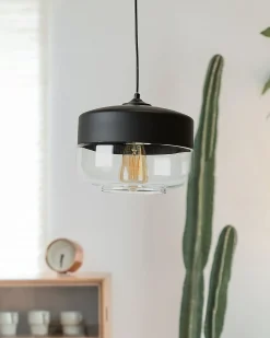 Clearance Beliani Lampadario MURRAY Vetro Nero Trasparente Nero