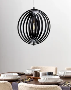 Discount Beliani Lampadario MURRELL Legno di pioppo Nero Bianco Nero