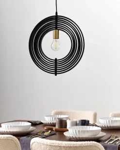 Discount Beliani Lampadario MURRELL Legno di pioppo Nero Bianco Nero
