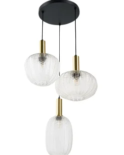 Sale Beliani Lampadario NJORO Vetro Trasparente Trasparente Nero Ottone