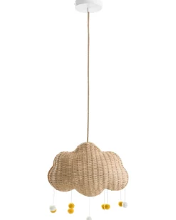 Online Beliani Lampadario Nuvola ONON Rattan Naturale Bianco Naturale Giallo