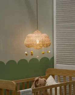Online Beliani Lampadario Nuvola ONON Rattan Naturale Bianco Naturale Giallo