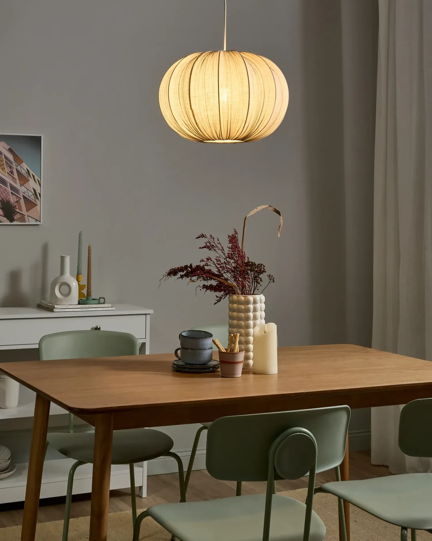 Online Beliani Lampadario OKER Tessuto Grigio