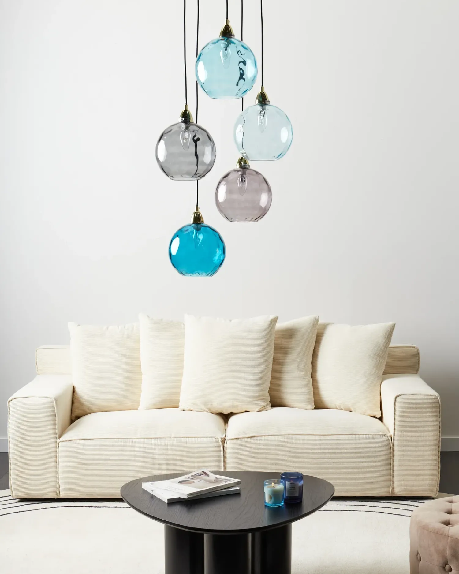 Hot Beliani Lampadario PABELLON Vetro Blu Blu Grigio