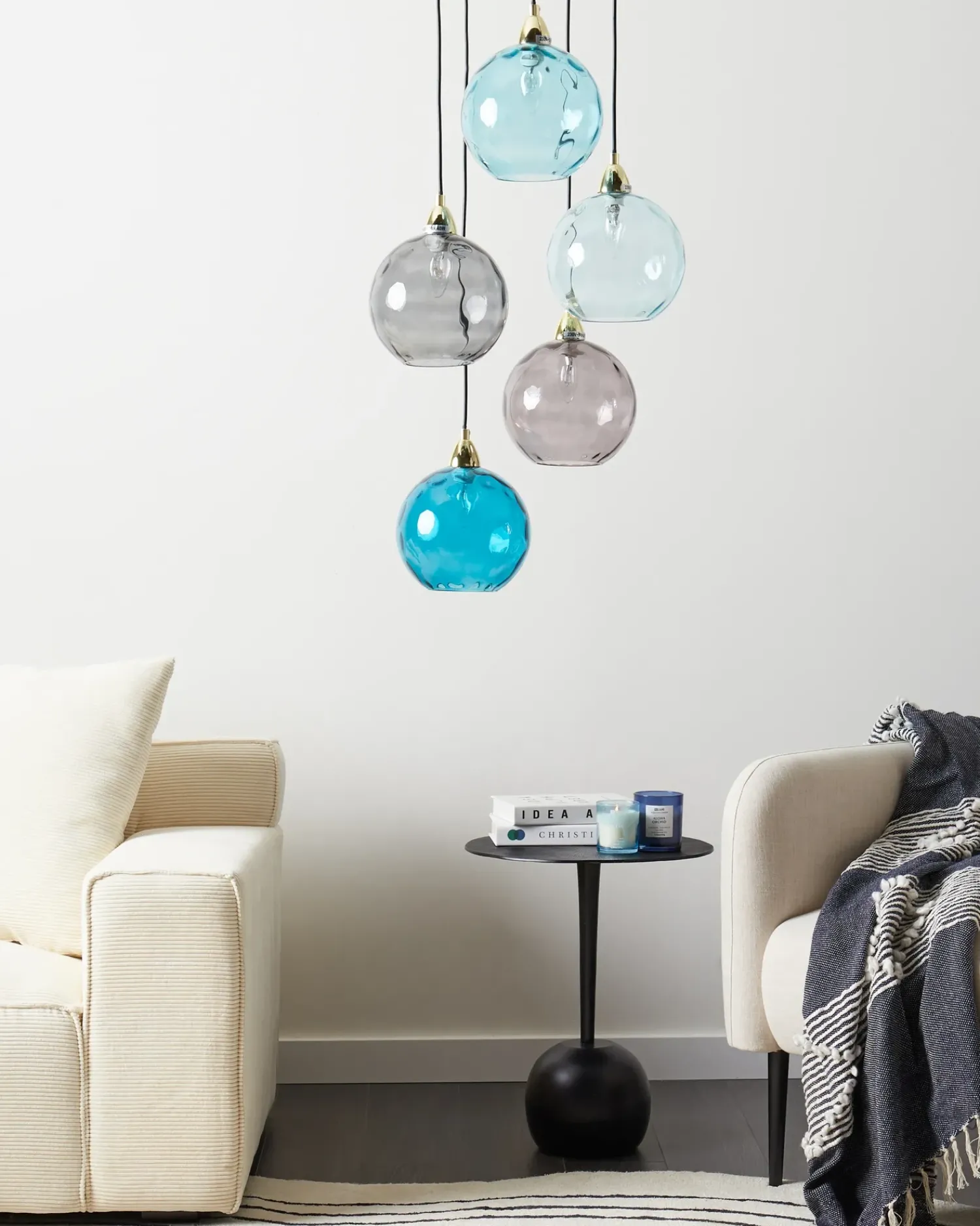Hot Beliani Lampadario PABELLON Vetro Blu Blu Grigio