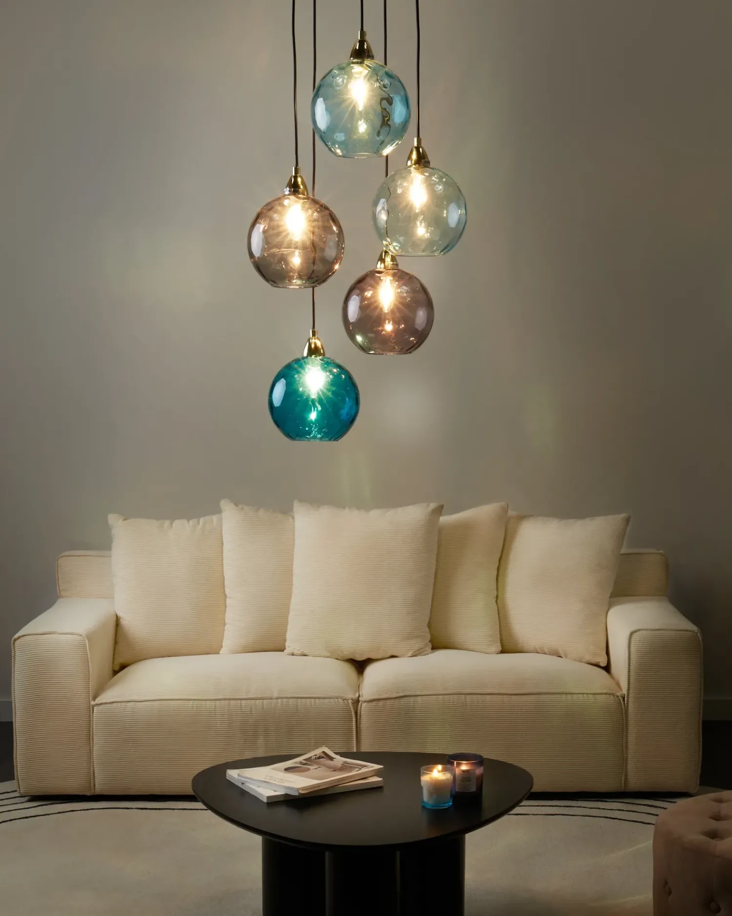 Hot Beliani Lampadario PABELLON Vetro Blu Blu Grigio