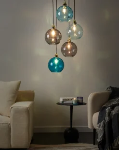 Hot Beliani Lampadario PABELLON Vetro Blu Blu Grigio