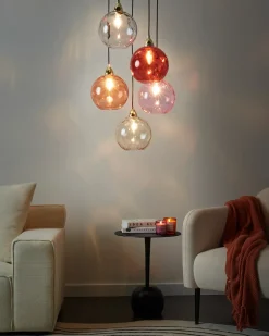 Hot Beliani Lampadario PABELLON Vetro Rosso Rosa Rosso Trasparente