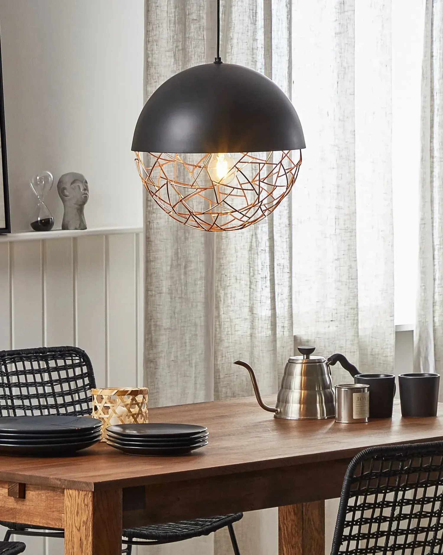New Beliani Lampadario PADMA Metallo Nero Rame Nero