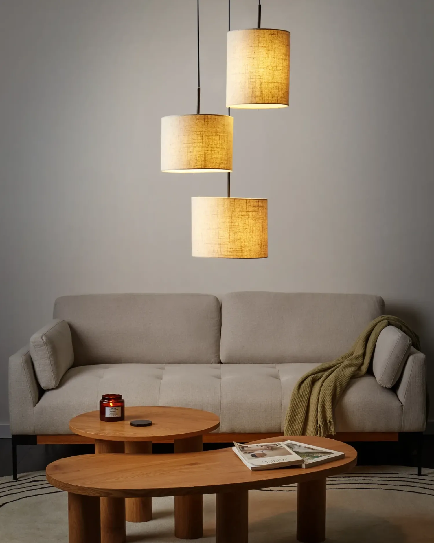Discount Beliani Lampadario PARGUAZA Lino chiaro Beige