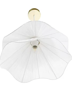 Clearance Beliani Lampadario PUNGWE Tessuto Bianco Bianco Oro