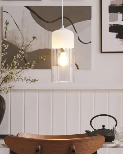 Clearance Beliani Lampadario PURUS Vetro Bianco Bianco Trasparente