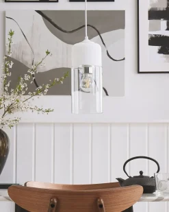 Clearance Beliani Lampadario PURUS Vetro Bianco Bianco Trasparente