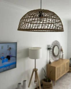 Beliani Lampadario RAVINE Rattan Naturale Marrone