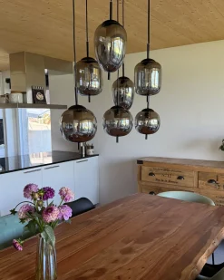 New Beliani Lampadario TARLO Vetro Ottone Argento Nero