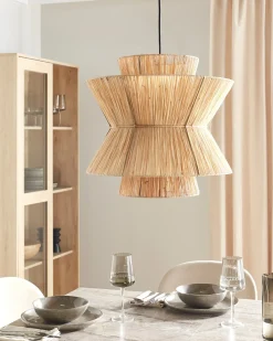 Hot Beliani Lampadario TELAMBA Vimini Naturale Naturale Nero