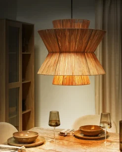 Hot Beliani Lampadario TELAMBA Vimini Naturale Naturale Nero