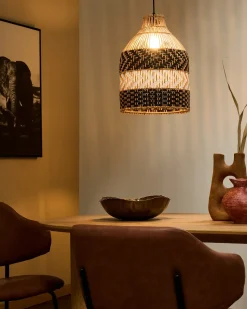 Clearance Beliani Lampadario TURABO Rattan Nero/Bianco Bianco Naturale Nero