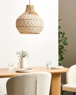 Discount Beliani Lampadario YAUCO Rattan Bianco Bianco Naturale